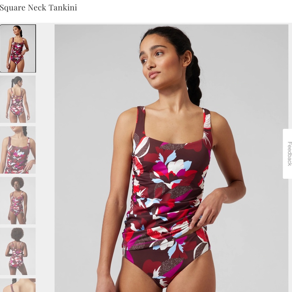 EUC Athleta Square Neck Tankini Swim Top Hero Bloom Decadent Chocolate 34D |34DD